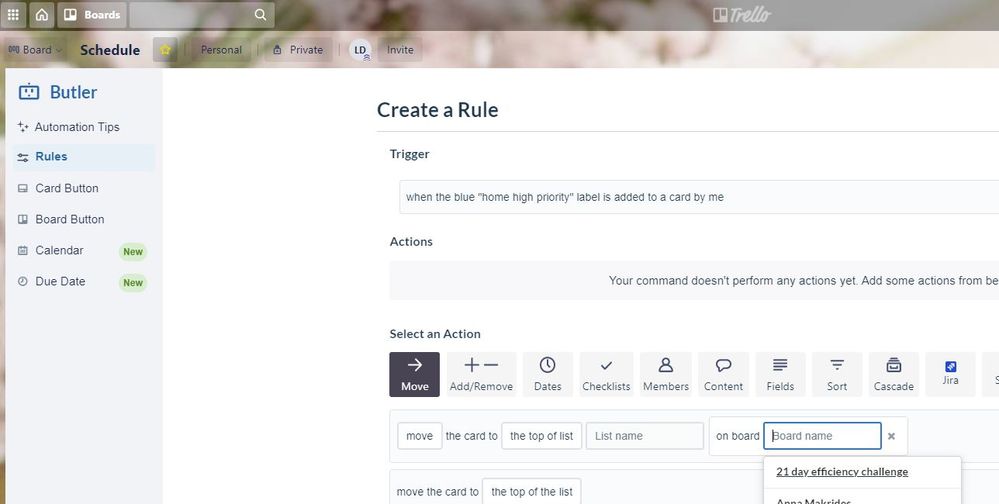 trello butler rule error schedule rule board dropdown.JPG