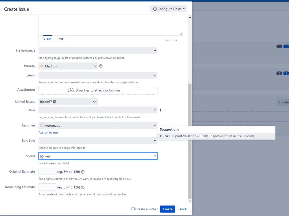 create issue can not find sprint h5 web 20210125.png