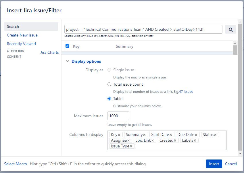 Jira Issue Filter Macro Settings.jpg