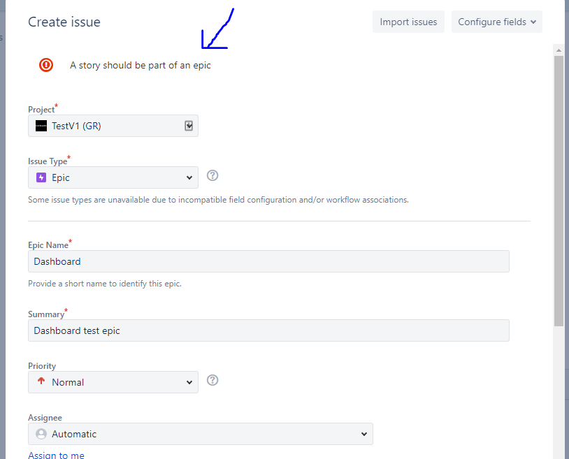 jira bug - a story should be part of an epic.PNG