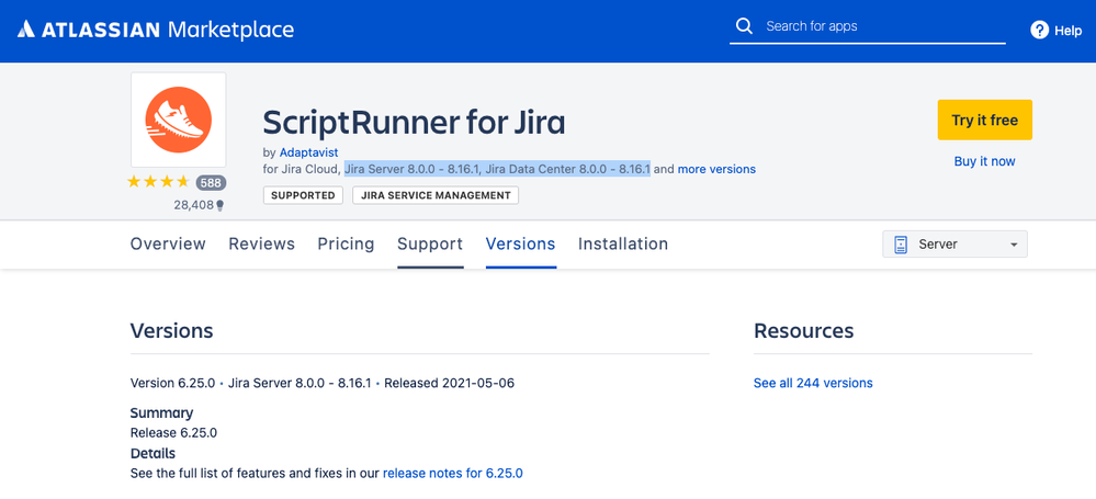 Adaptavist ScriptRunner for Jira version listing.png