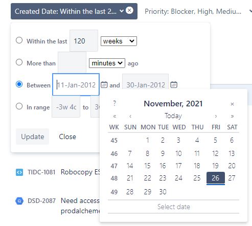 Solved: Jira tickets filtering by date range
