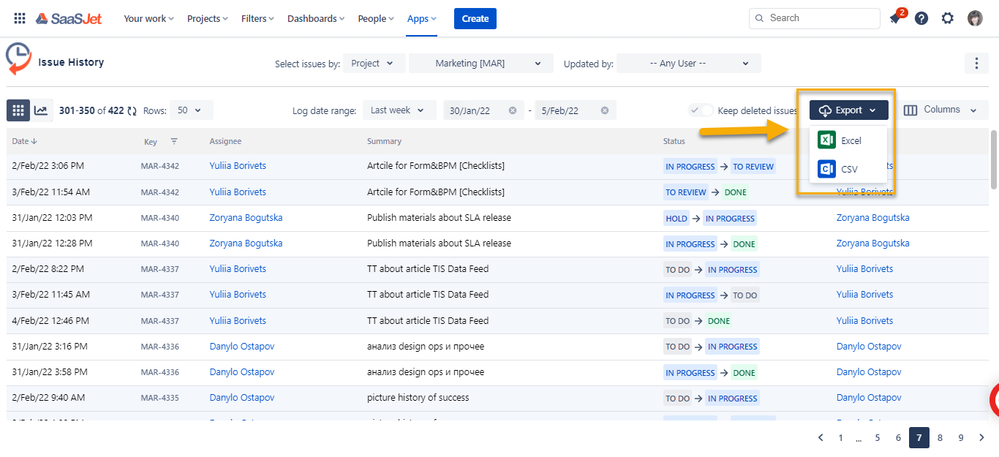 How to export issue history .png