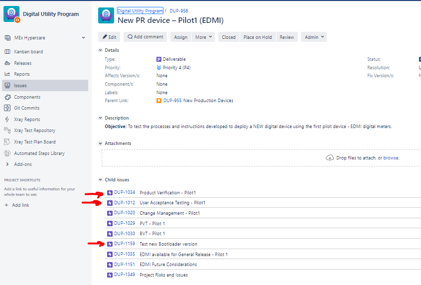 Jira Issue Page look with all the children 'epic' issues.PNG