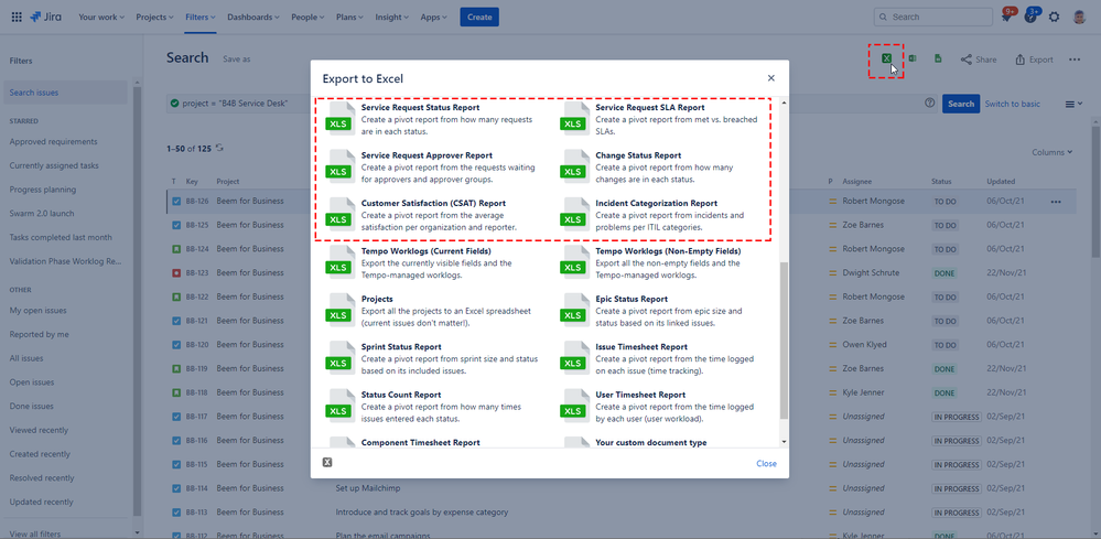 20220307-jira-service-management-excel-report-options.png