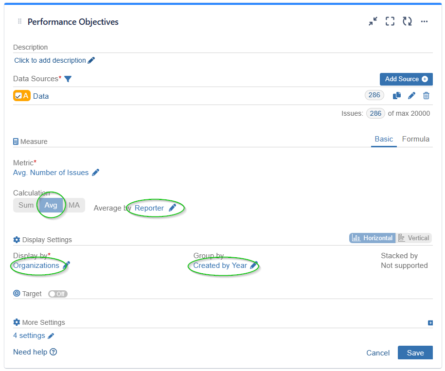 Avg Number of issues by Organization per year-settings.png