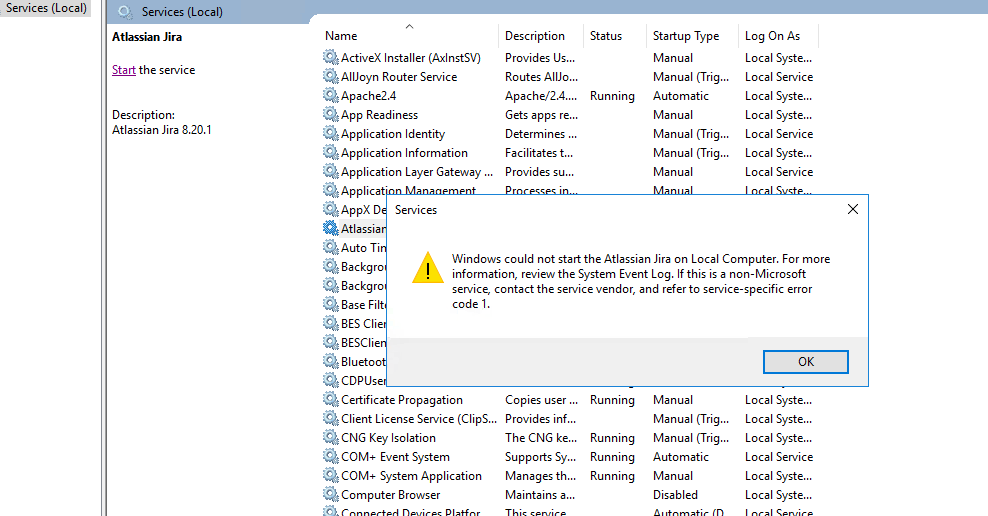 JIRA as windows service Errors.PNG