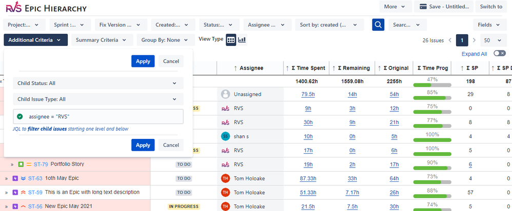 Epic Hierarchy - Child Issue JQL - Assignee.PNG