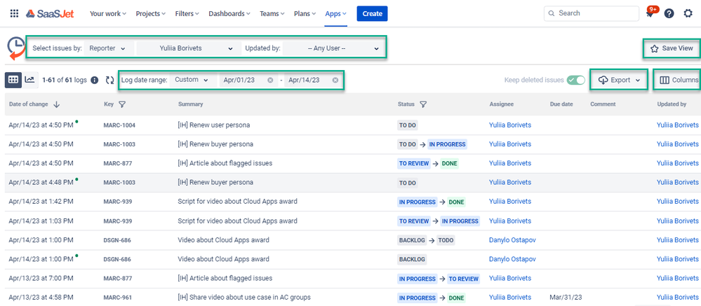 jira history report for reporter.png