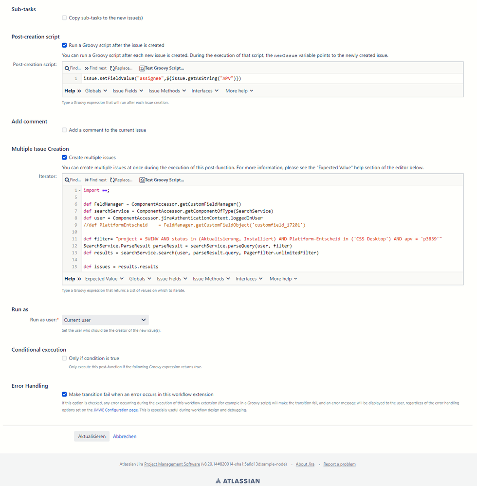 Arbeitsablaufübergang aktualisieren Create _ Clone issue(s) (JMWE app) Function _2023-07-17_16-37-35.png