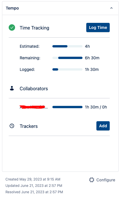 Tempo Timesheets update Time Remaining wrongly