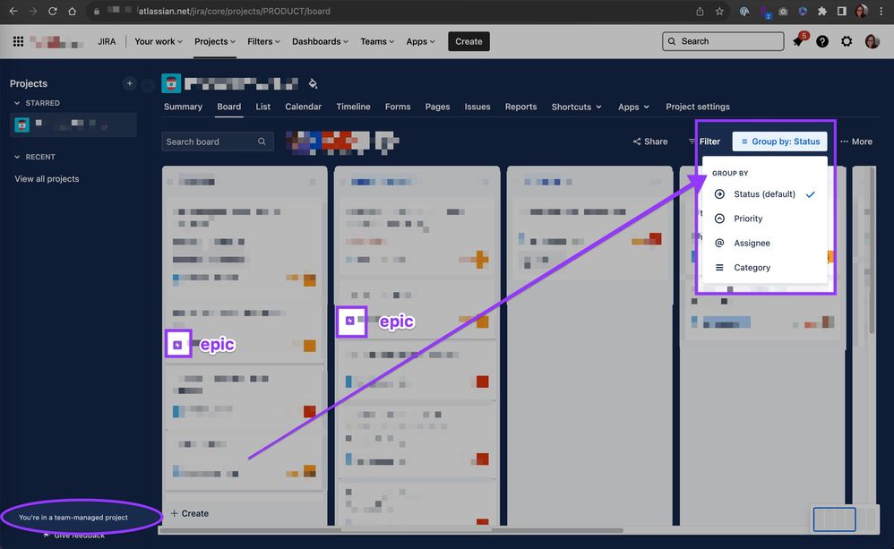 jira board missing group by epic.jpg