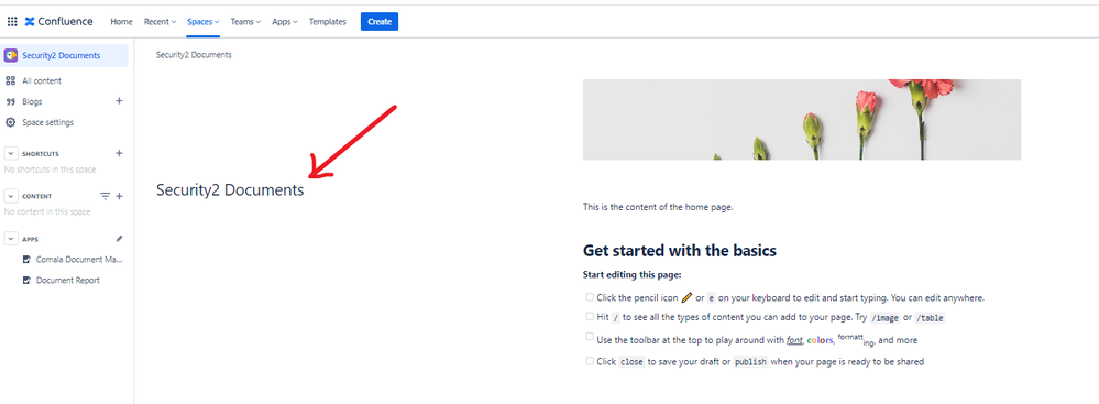 Confluence wiki homepage title left justified.png
