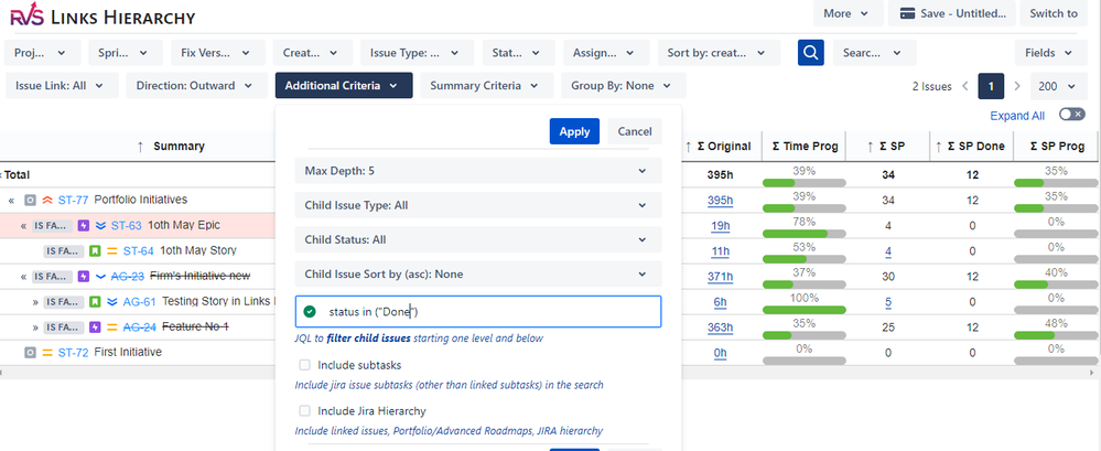 Links Hierarchy Initiative Child Filter- Summary Report.PNG