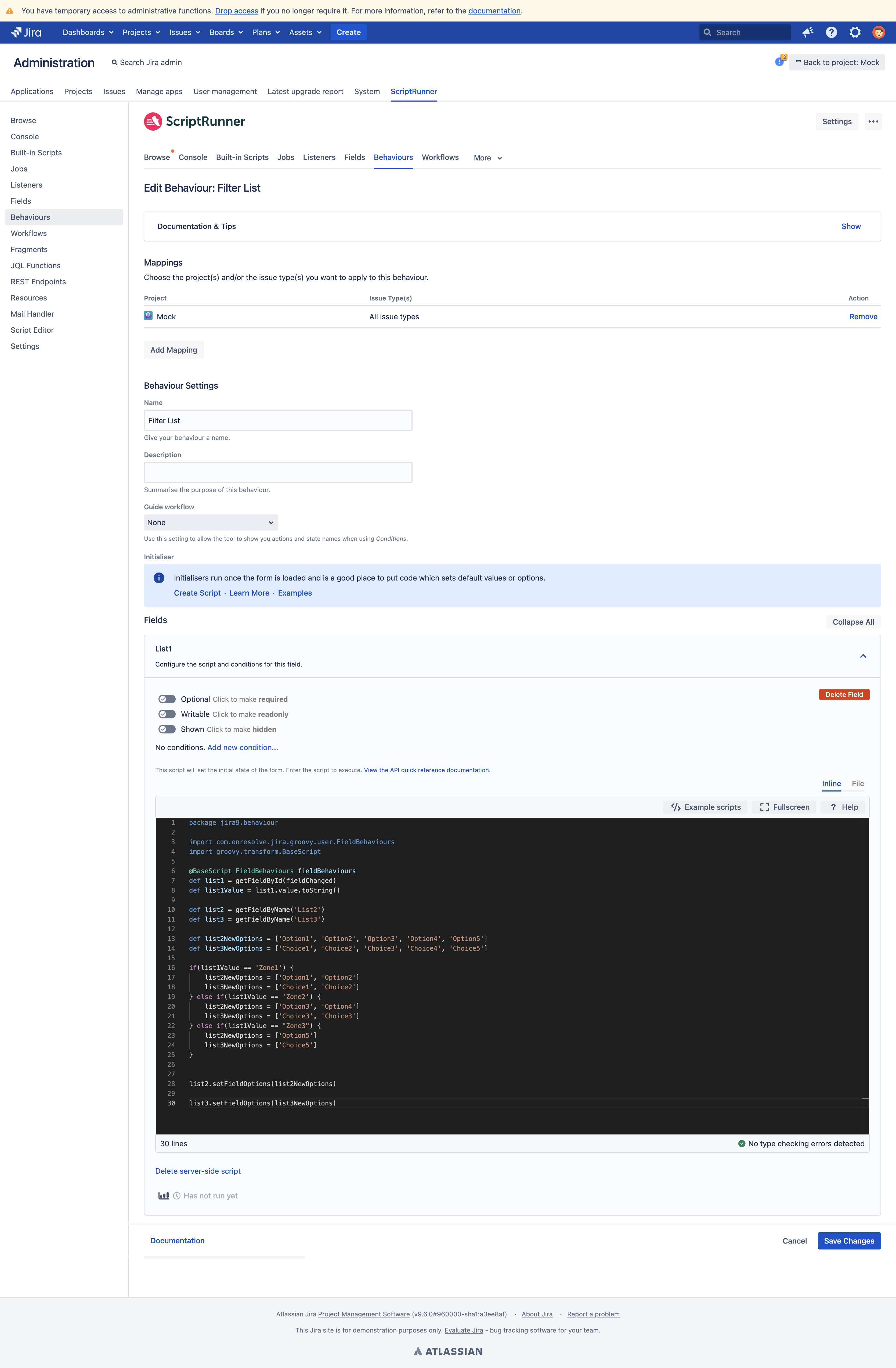 Solved: ScriptRunner Behaviour setFieldOptions Not Working...