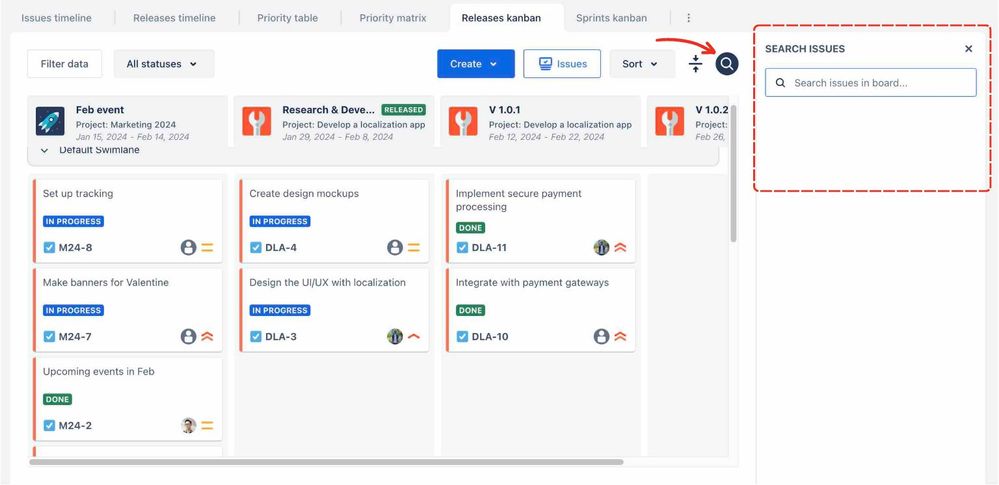 Issue Search box in Releases Kanban.jpg