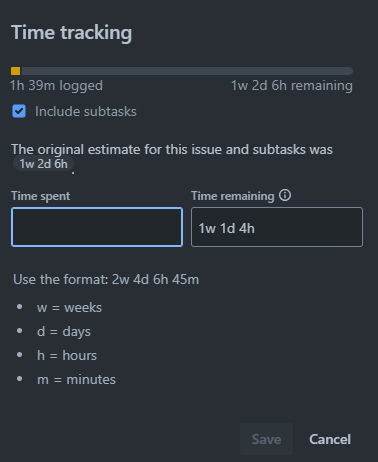 original estimate and time remaining that has been added to the child issue gets rolled up to the parent.png