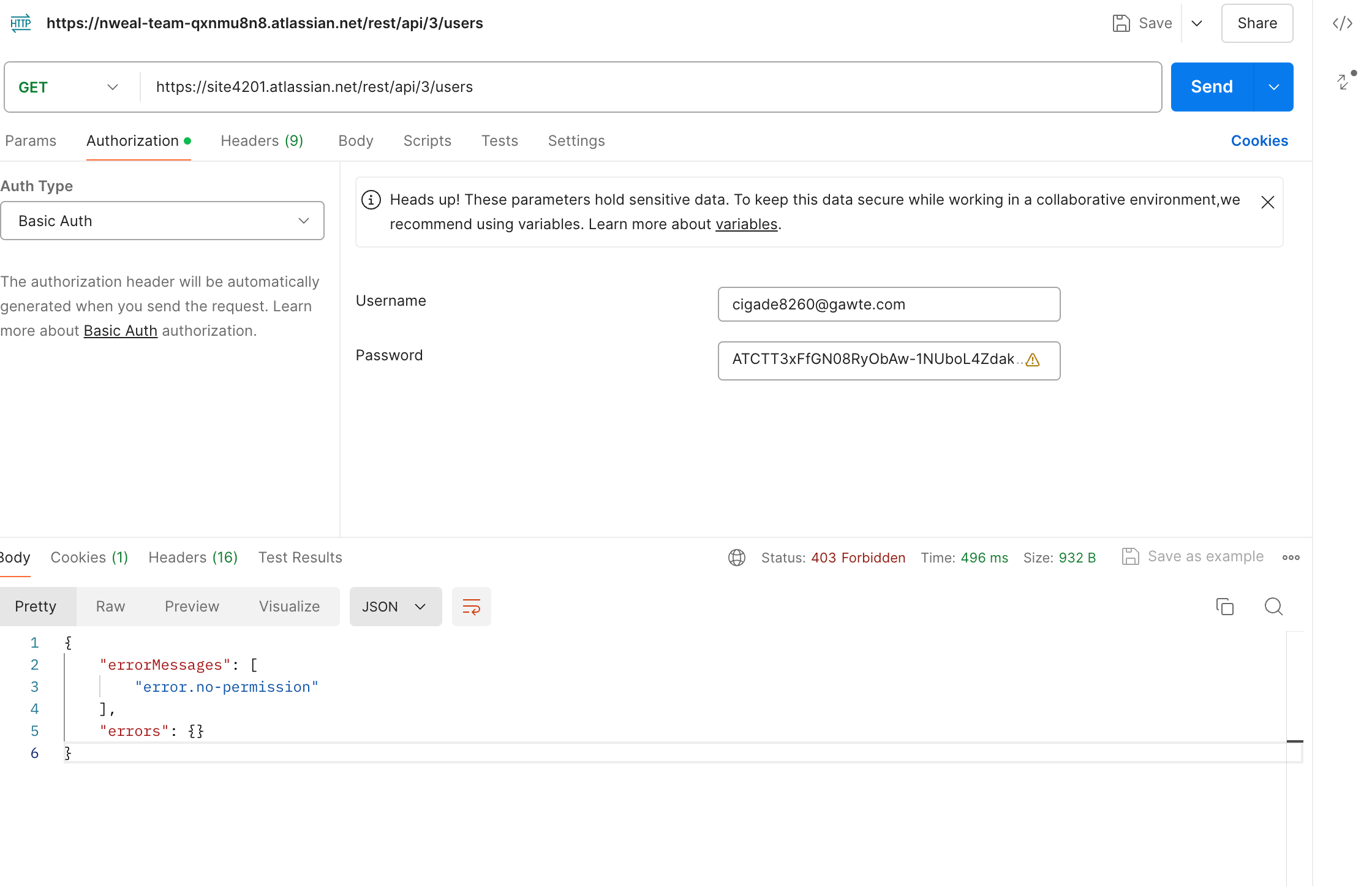 getting 403 error on getUserAPI
