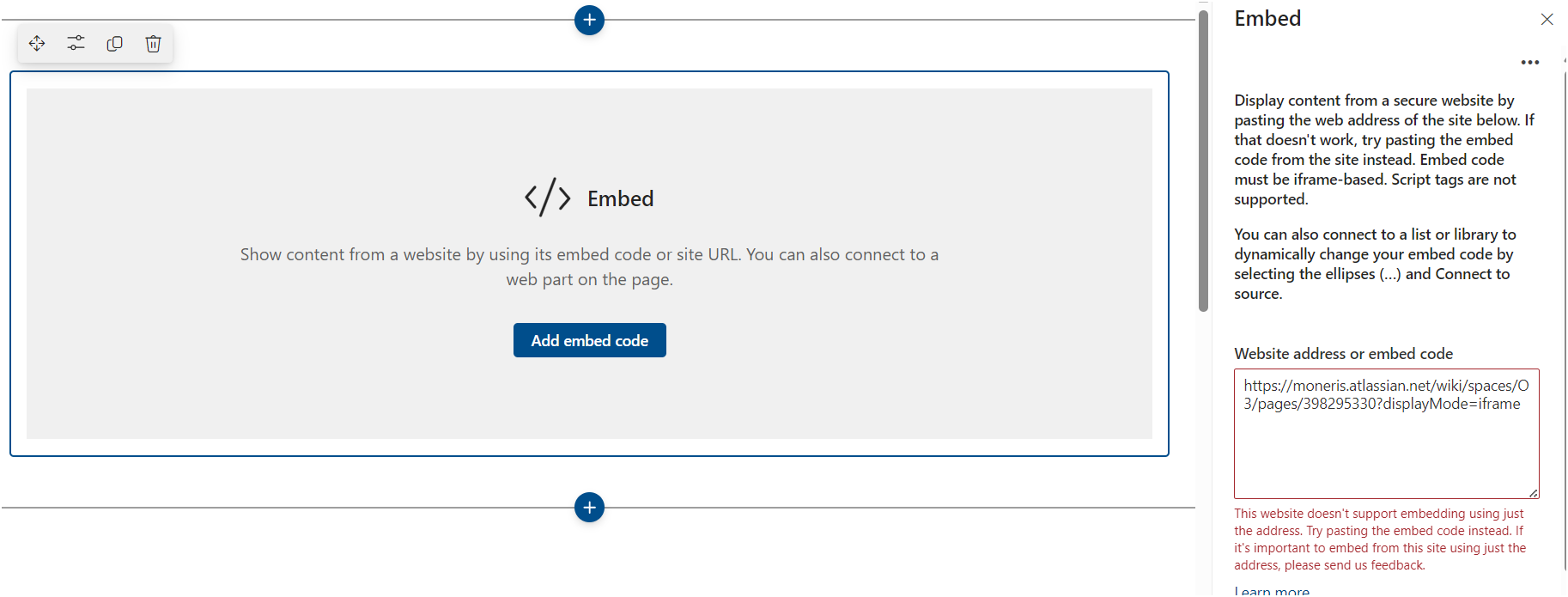 I need to add Confluence page to SharePoint Embed ...