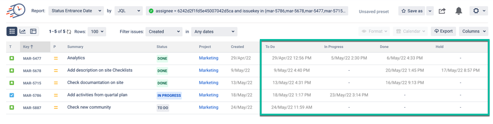 status entrance report jira.png