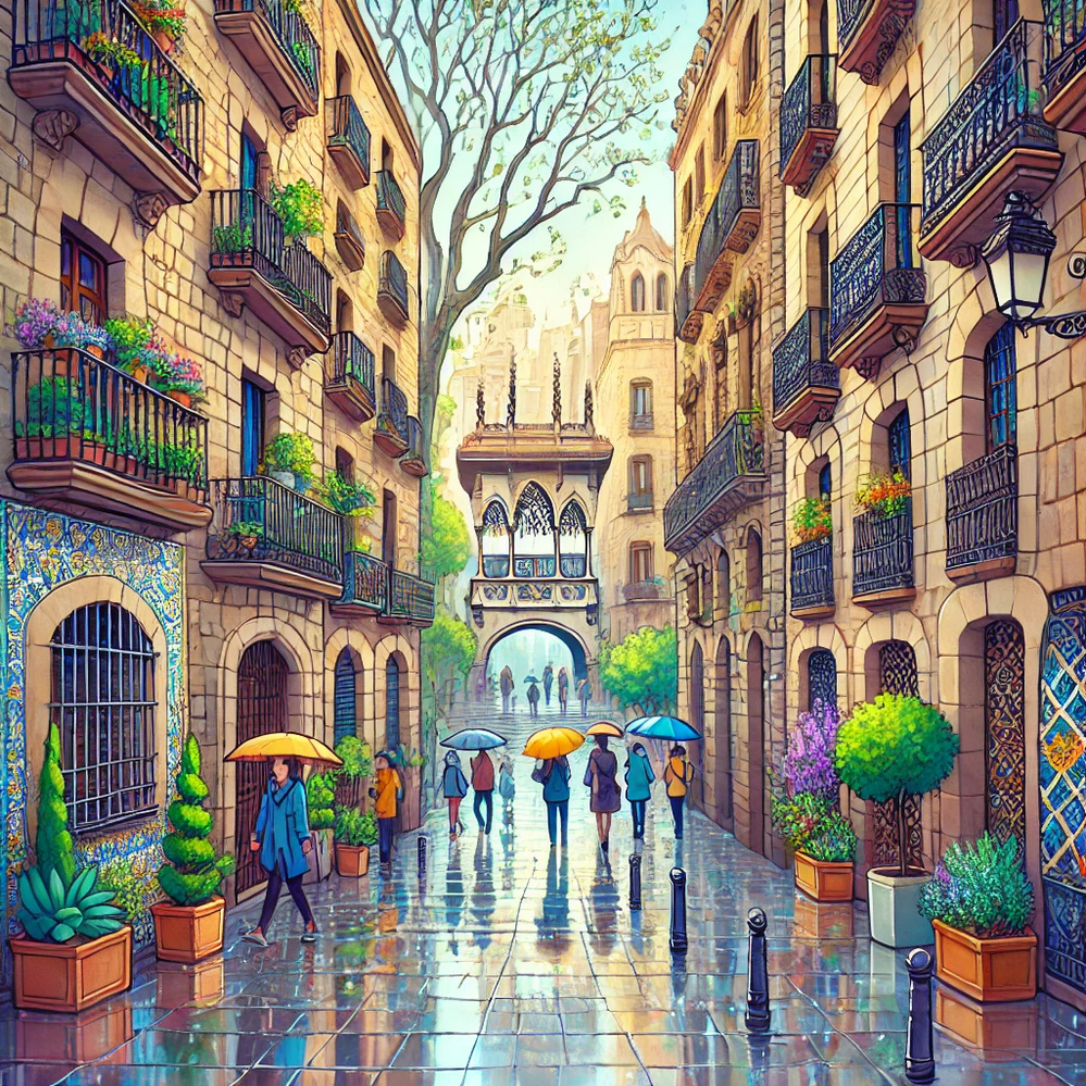 DALL·E 2025-04-07 14.35.48 - Animated style illustration of a rainy spring day in the old city of Barcelona.png