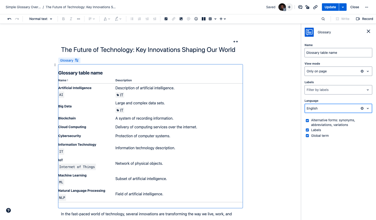 Building a dictionary and using tooltips