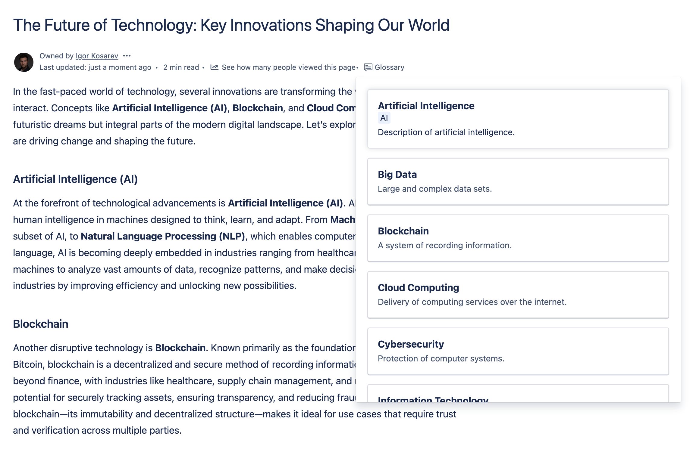 Is it possible to create a general glossary in Con...
