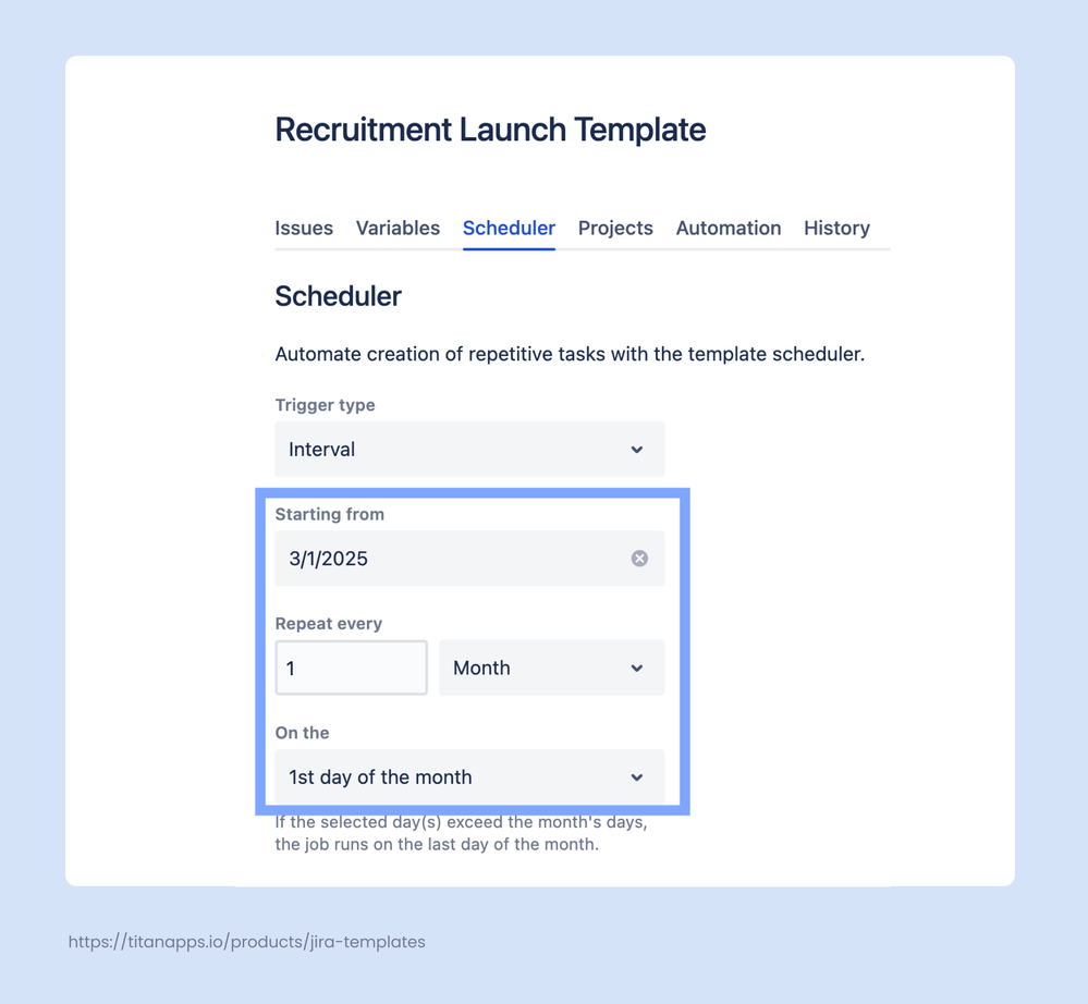 6. Jira Template for Recruitment task - Schedule auto-creation - Smart Templates.png