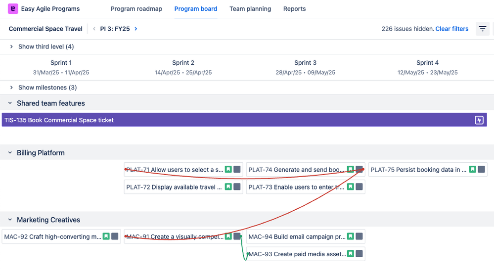 Programs cross-team dependency on Program board with roadmap issue selected.png