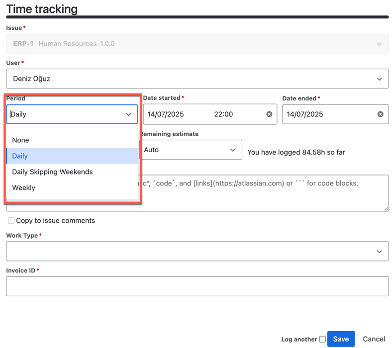 Solved: Entering Work Log on multiple days