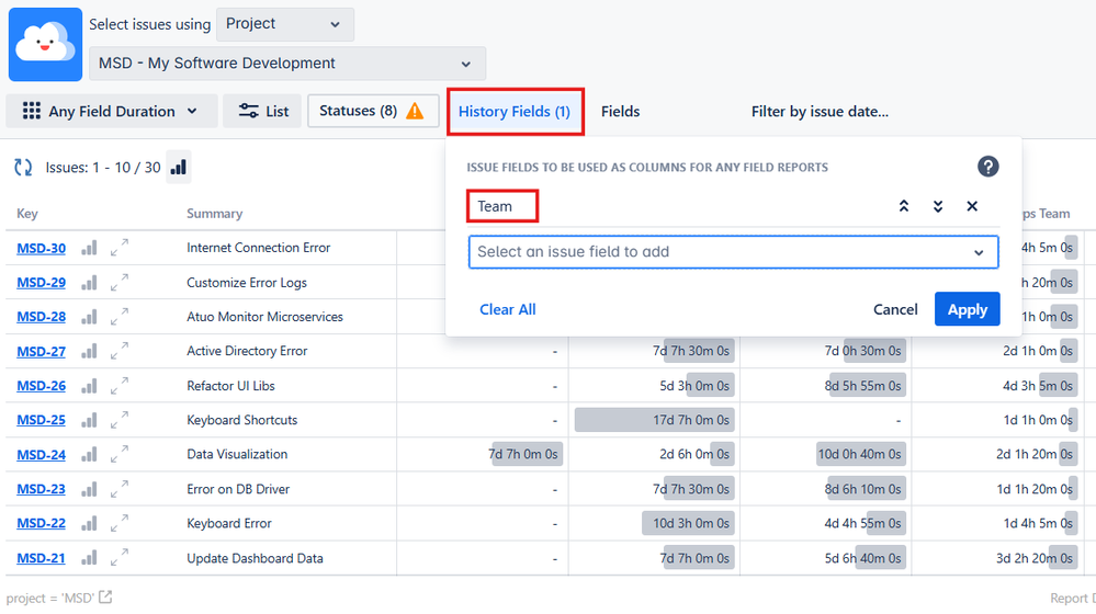 Any Field Duration Report with Teams Field Select.png