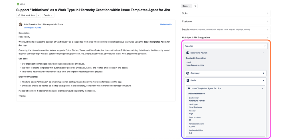 HubSpot Panel - Work Item view.png
