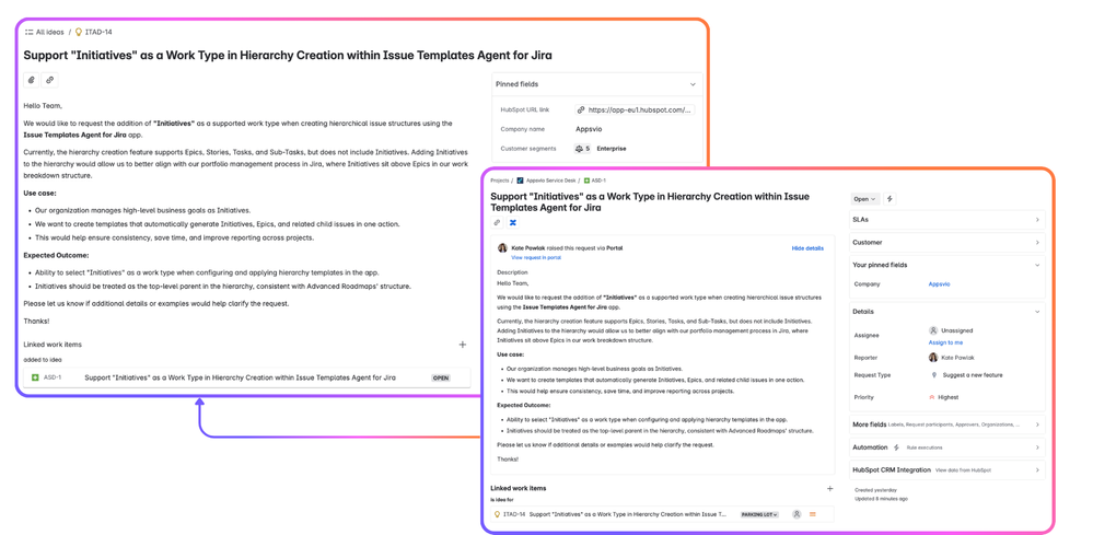 HubSpot Data in Jira Product Discovery - IDEA - Work Item view.png