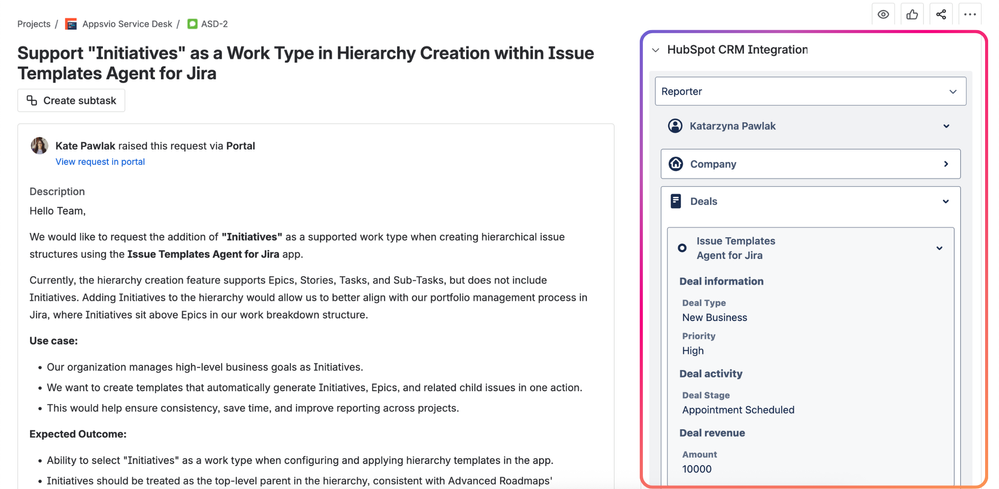 HubSpot Panel - Work Item view.png