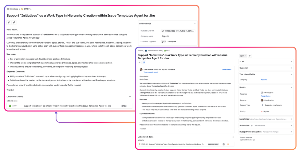 HubSpot Data in Jira Product Discovery - IDEA - Work Item view.png