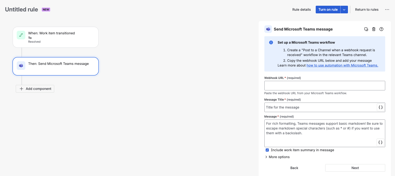 System Webhooks that sends a Teams message to a Ch...