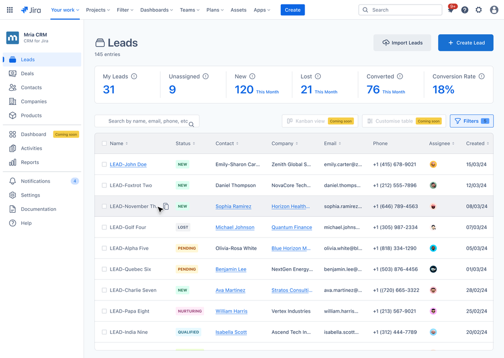 Leads Table View - Mra CRM for Jira.png