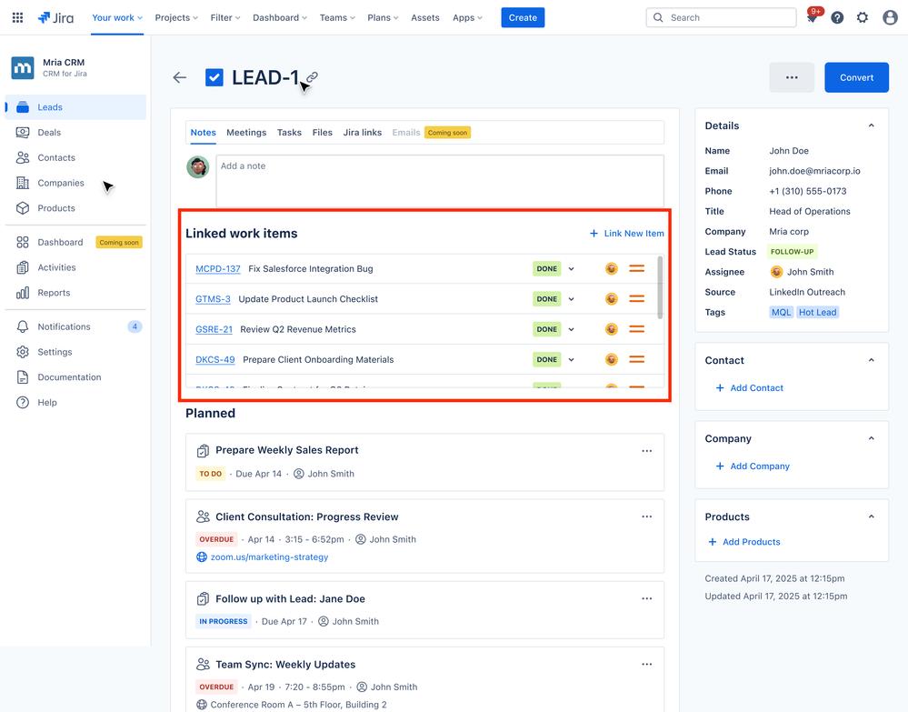 Full lead view - Page - Mria CRM for Jira.png