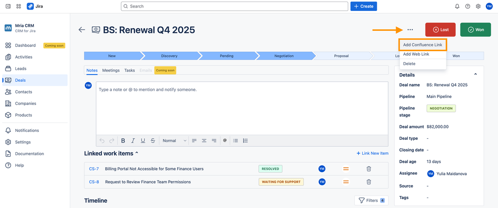 Add Confluence Link - Mria CRM for Jira.png