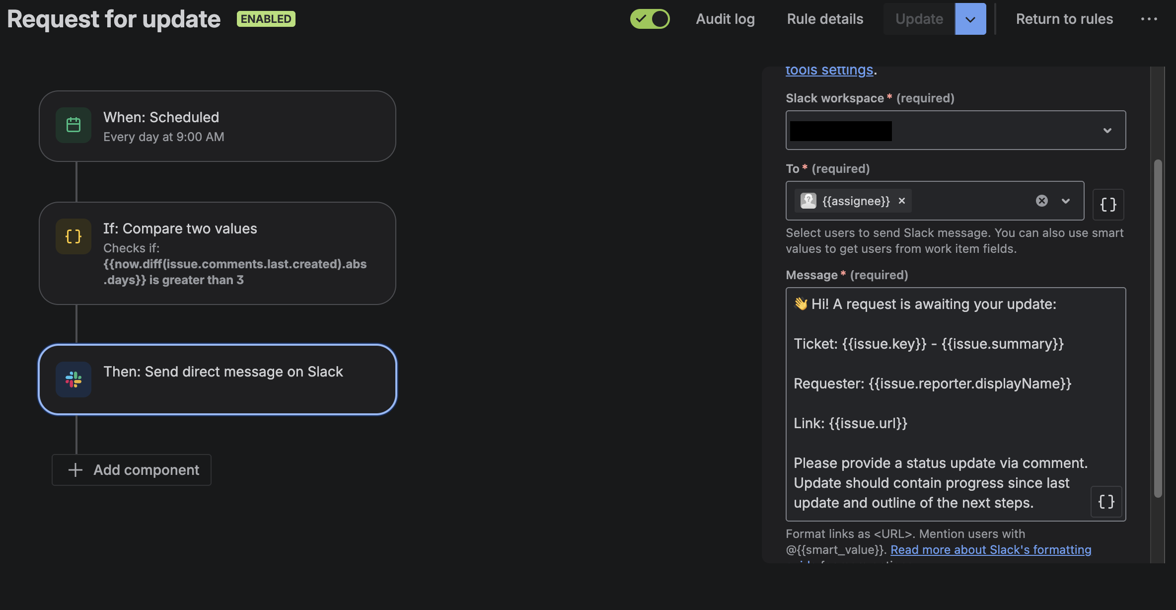 Solved: Error in automation action 'Send Slack direct mess