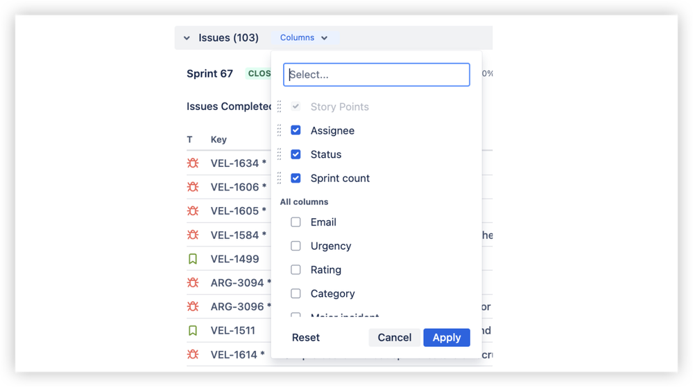 Issue list with configurable columns.png