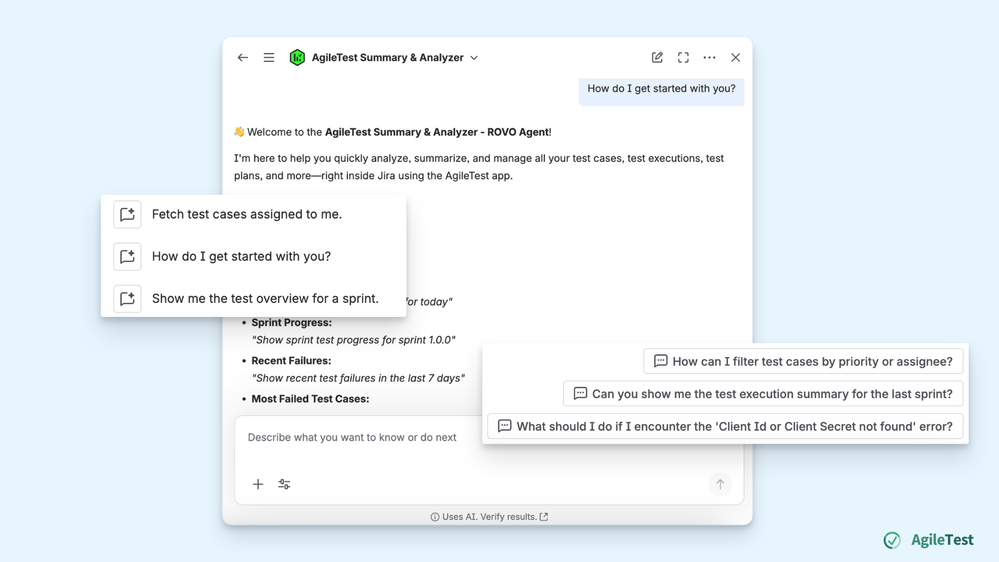 AgileTest Summary & Analyzer - initial prompts and follow-up questions.png