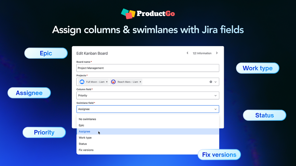 Assign columns and swimlanes using your own Jira fields.png