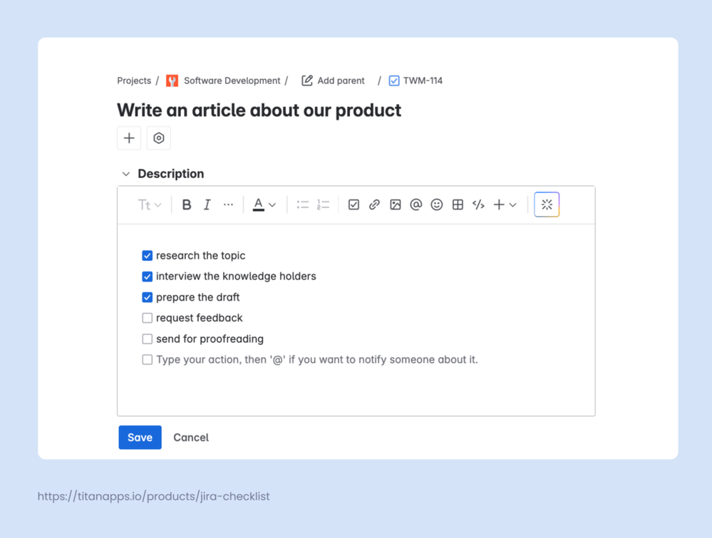 2 - Adding a Basic Checklist with Jira Action Items.png