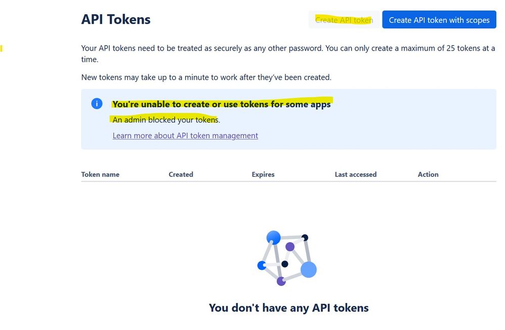 Atlassian account disabled to create API tokens.jpg