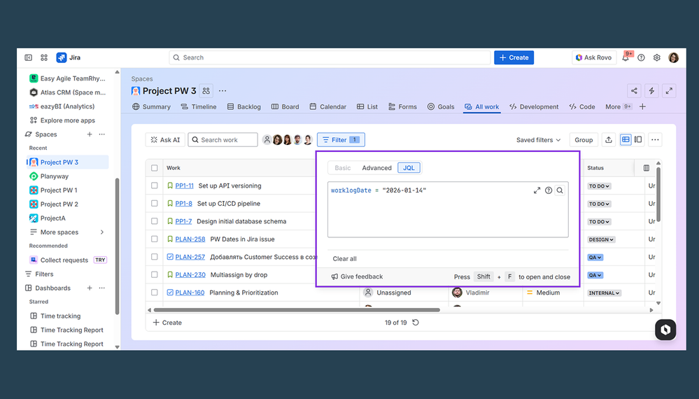 JQL query for worklogDate = currentDay.png