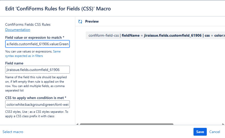 Using ConfiForms Rules for Fields (CSS) with field...