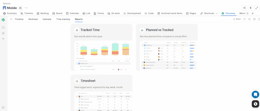 Planyway time tracking—estimated vs actual hours per task showing effort drift on sprint timeline.gif