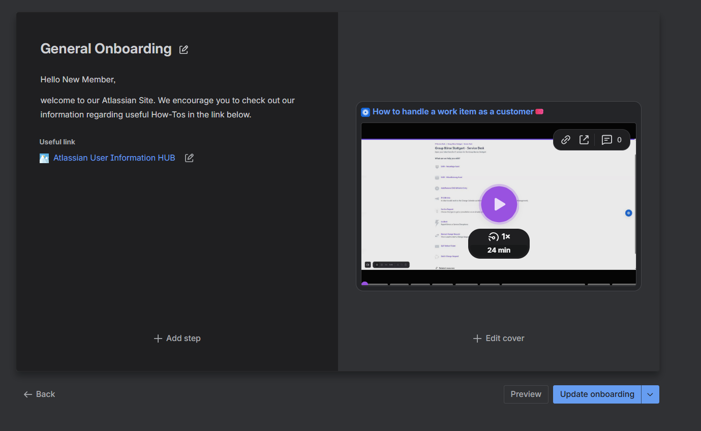 My first Custom Onboarding - Atlassian Community