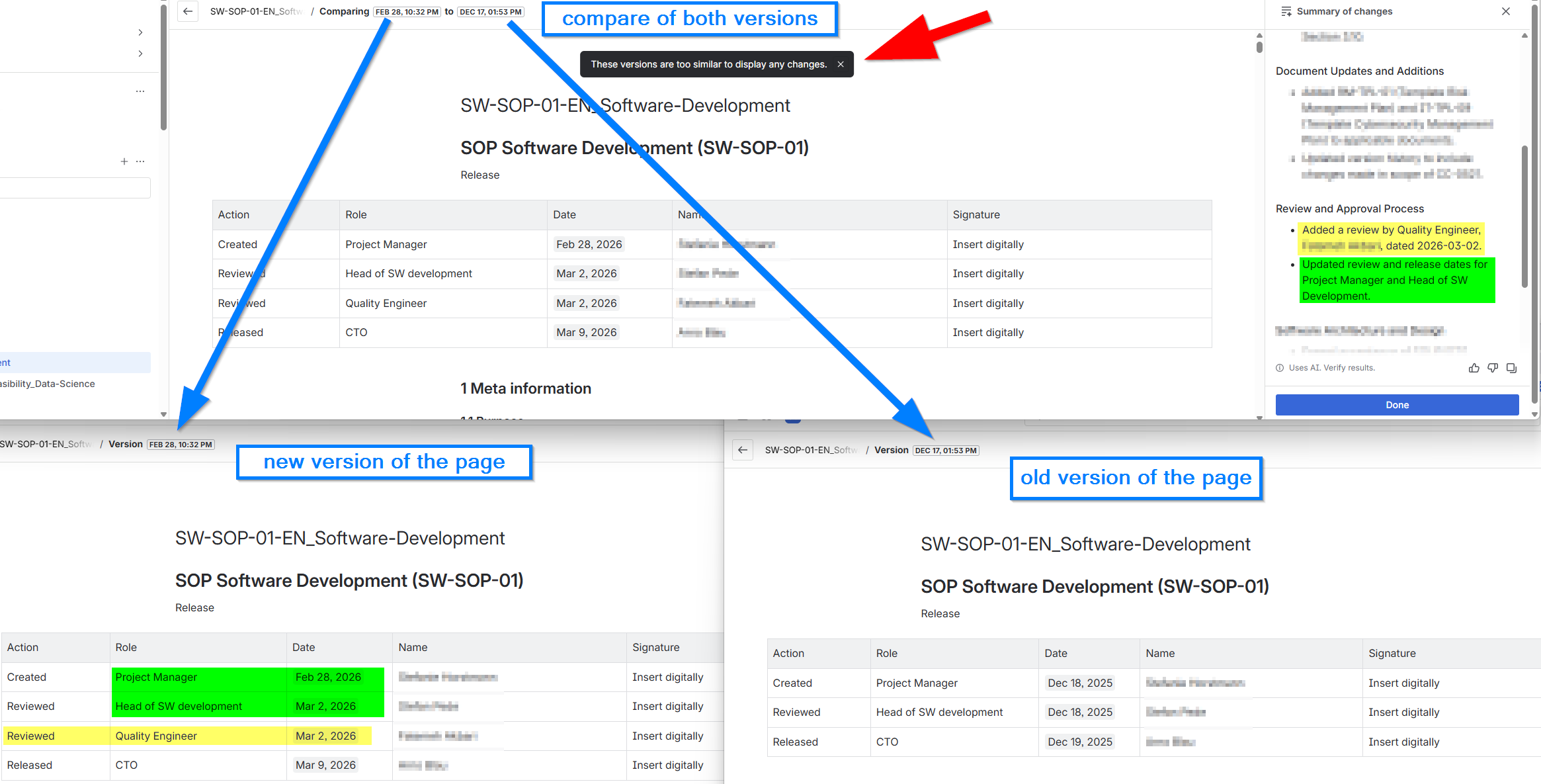 Solved: How to see very precise changes in version history...